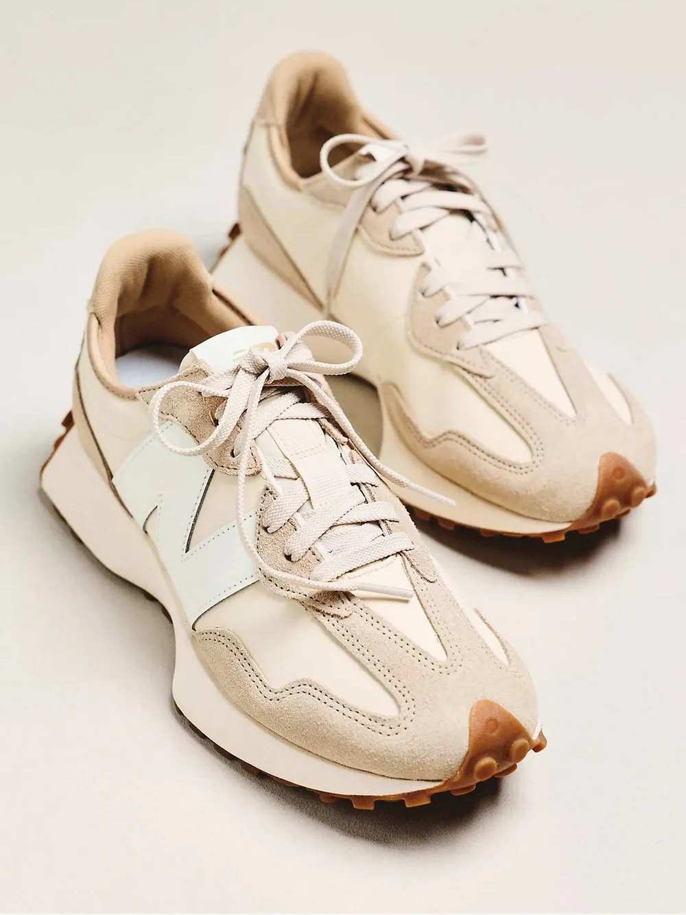 New Balance Beige and White Retro Runner Sneakers - Picture 2 of 8